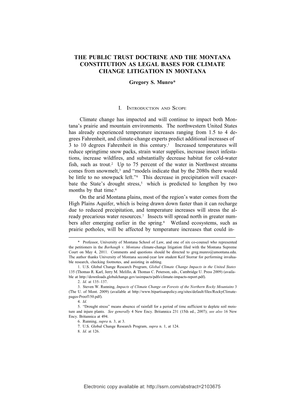 The Public Trust Doctrine and the Montana Constitution As Legal Bases for Climate Change Litigation in Montana