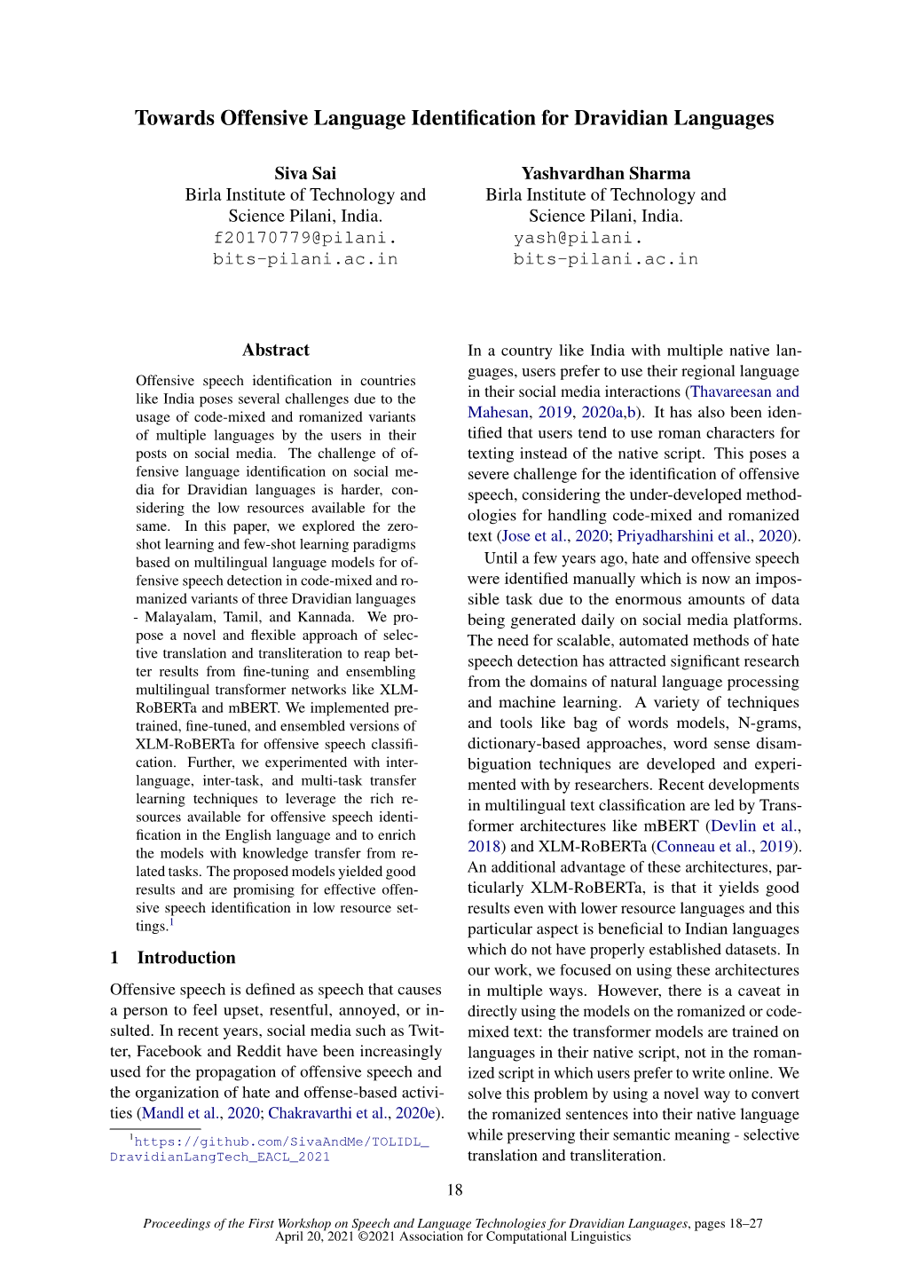 Towards Offensive Language Identification for Dravidian Languages