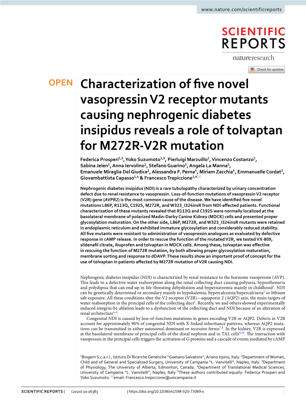 Characterization of Five Novel Vasopressin V2 Receptor Mutants