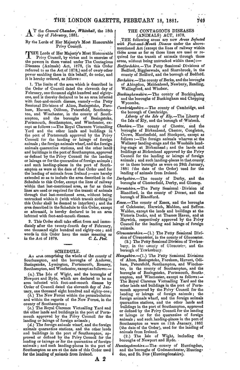 London Gazette, February 18, 1881. 749