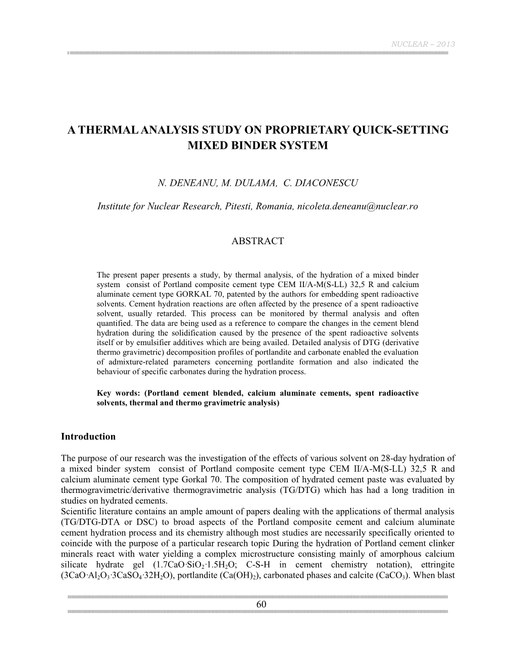 A Thermal Analysis Study on Proprietary Quick-Setting Mixed Binder System