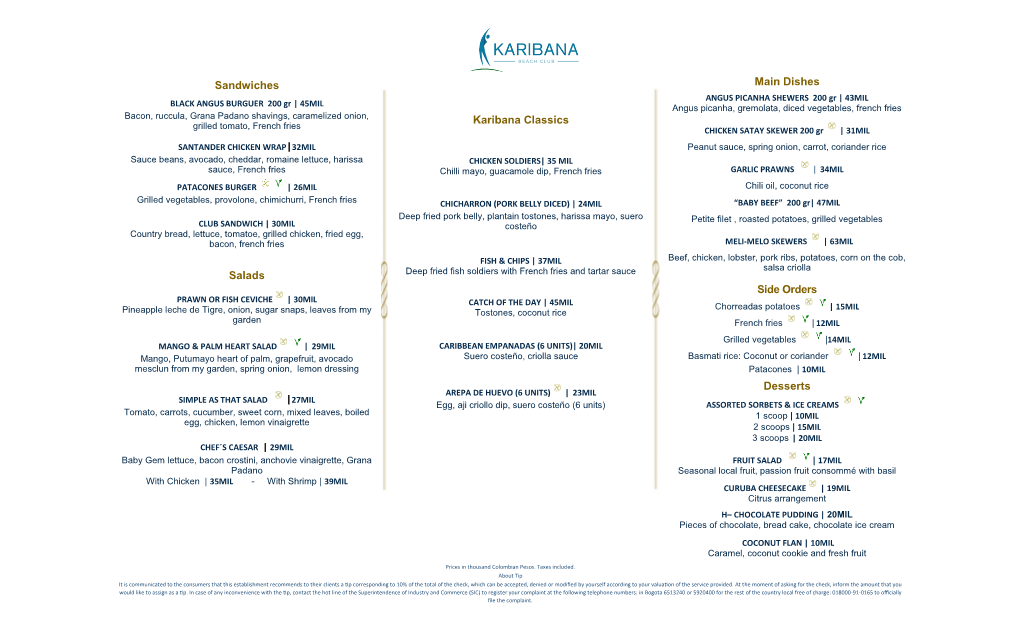 Sandwiches Salads Main Dishes Side Orders Desserts Karibana Classics