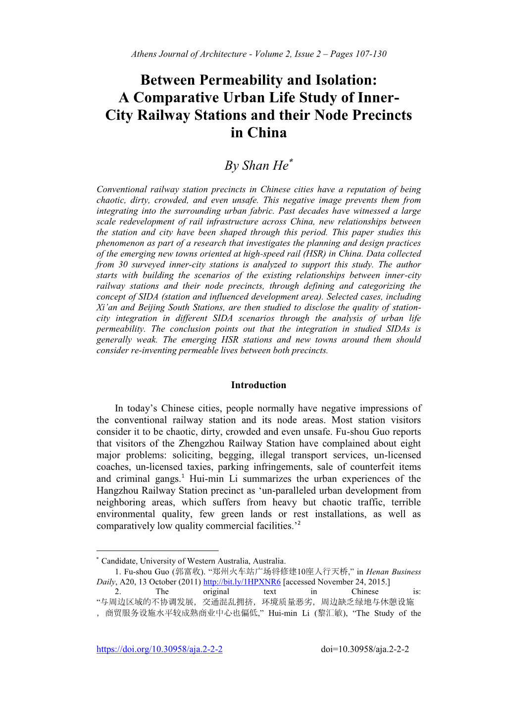 A Comparative Urban Life Study of Inner- City Railway Stations and Their Node Precincts in China