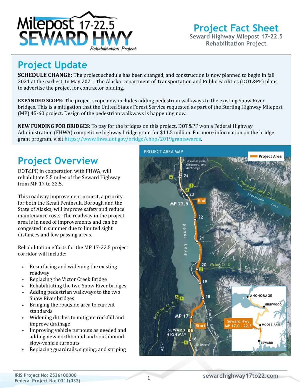 Fact Sheet Seward Highway Milepost 17-22.5 Rehabilitation Project