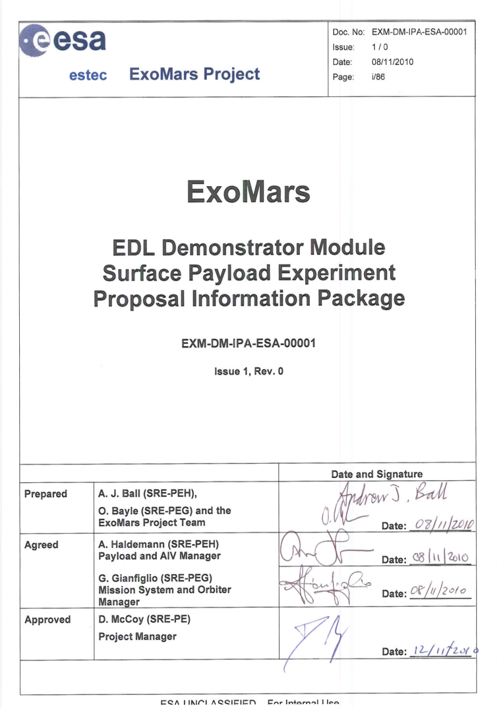 Estec Exomars Project Page: Ii/85