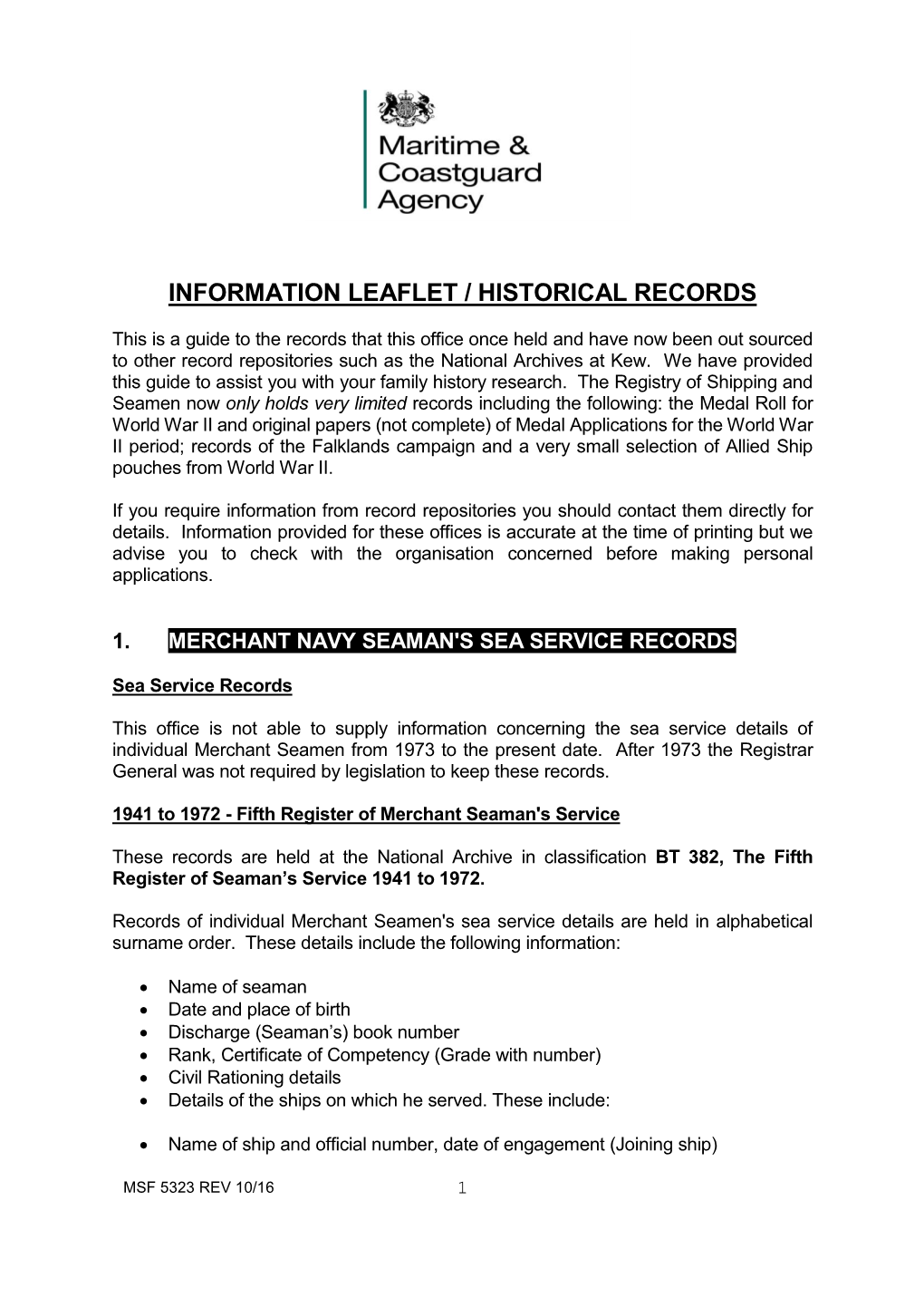 Information Leaflet / Historical Records