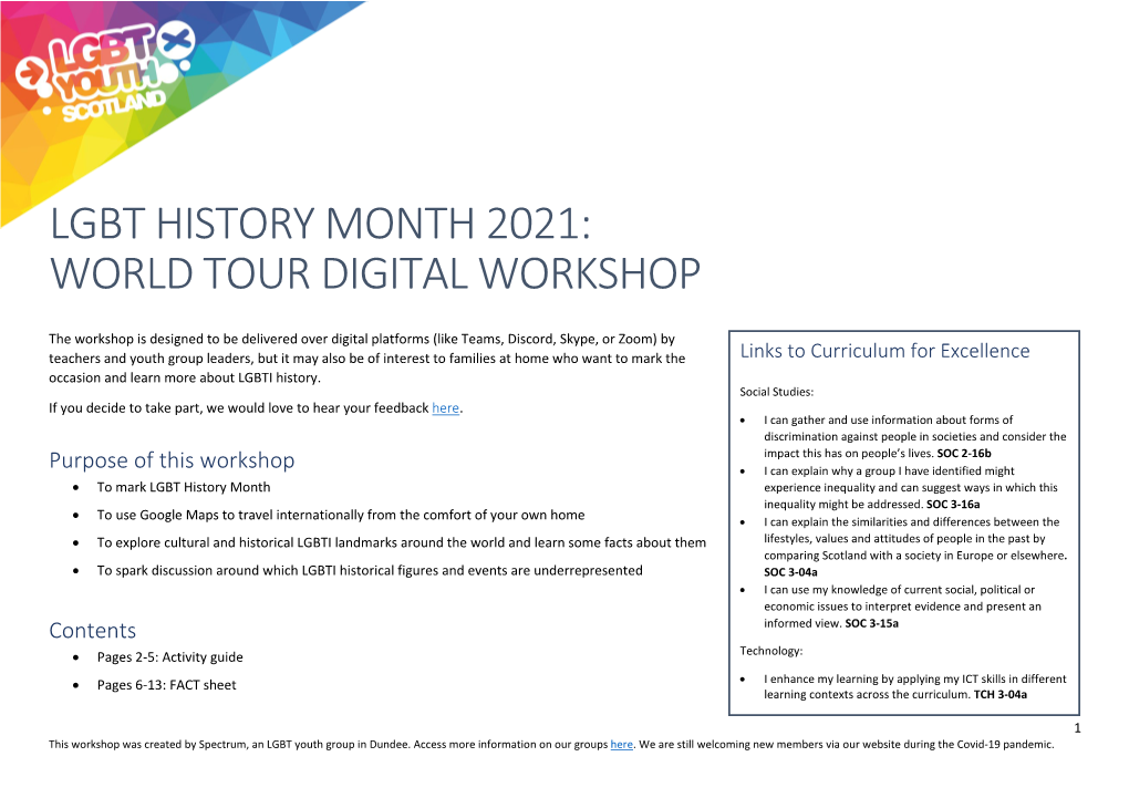 Lgbt History Month 2021: World Tour Digital Workshop