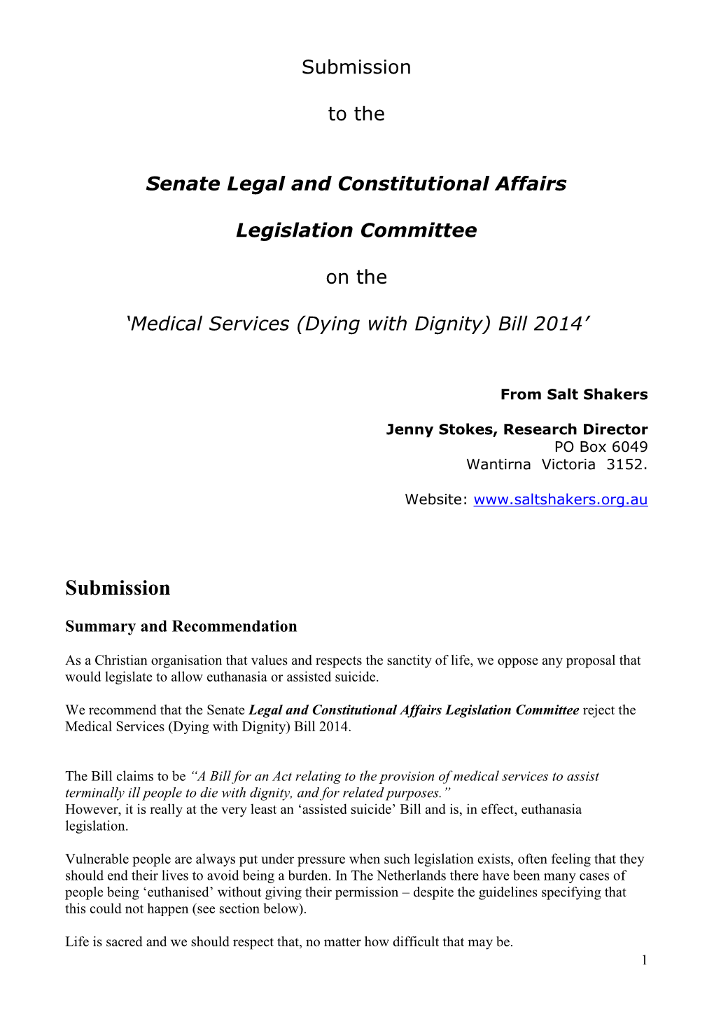 Medical Services (Dying with Dignity) Bill 2014’