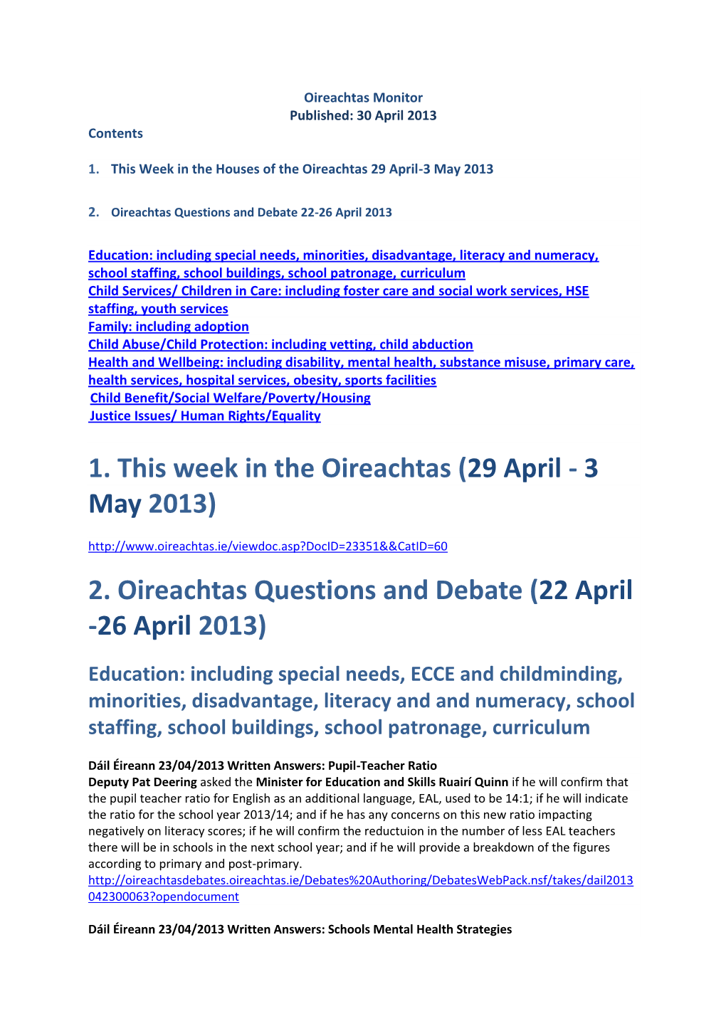 Alliance Oireachtas Monitor 97 22-26 April 2013.Pdf