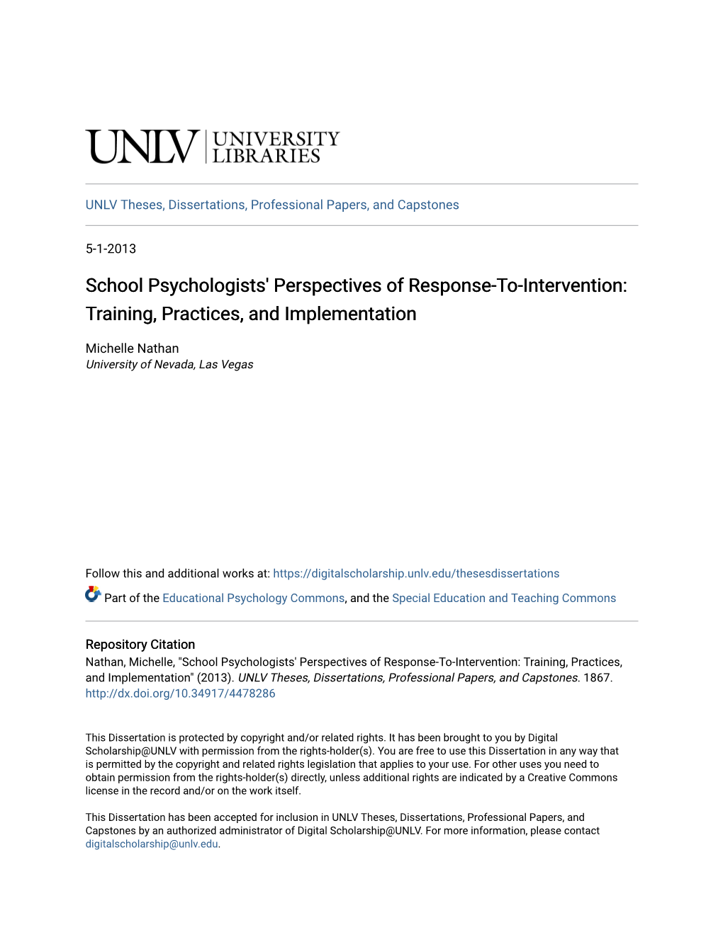 School Psychologists' Perspectives of Response-To-Intervention: Training, Practices, and Implementation