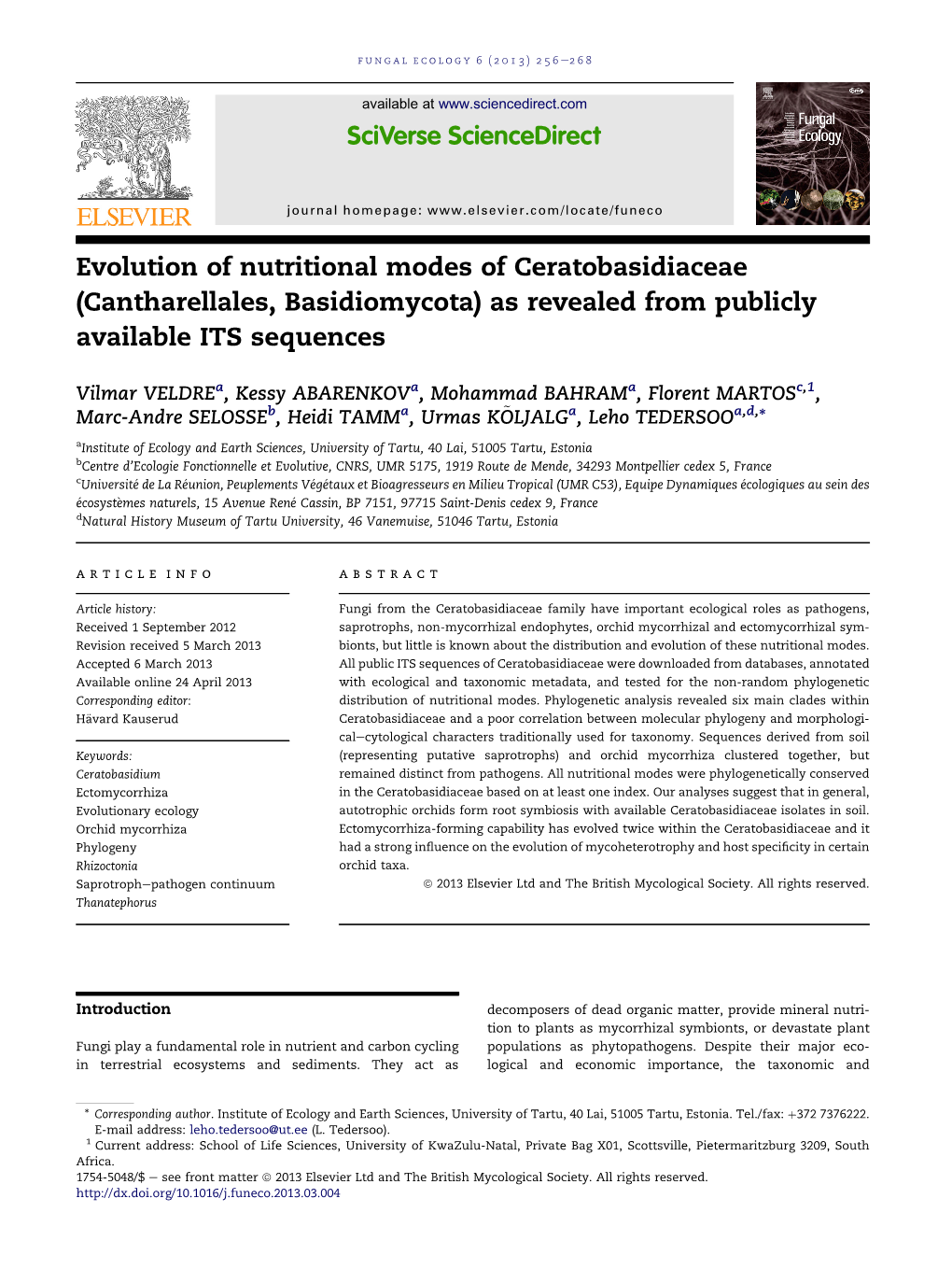 Evolution of Nutritional Modes of Ceratobasidiaceae (Cantharellales, Basidiomycota) As Revealed from Publicly Available ITS Sequences