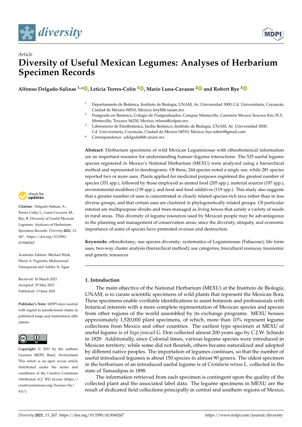 Diversity of Useful Mexican Legumes: Analyses of Herbarium Specimen Records