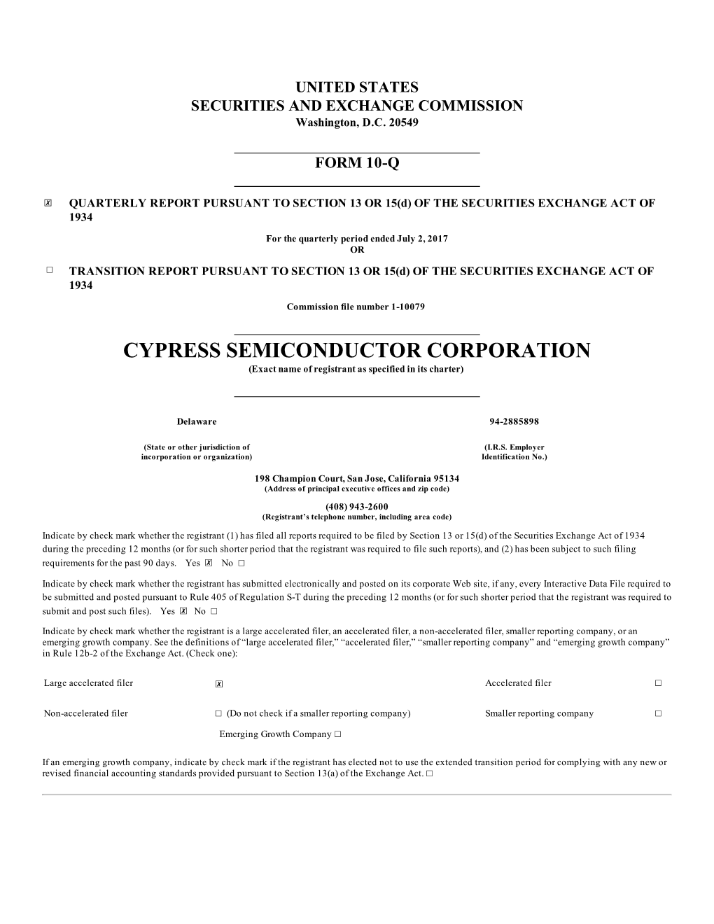 CYPRESS SEMICONDUCTOR CORPORATION (Exact Name of Registrant As Specified in Its Charter)