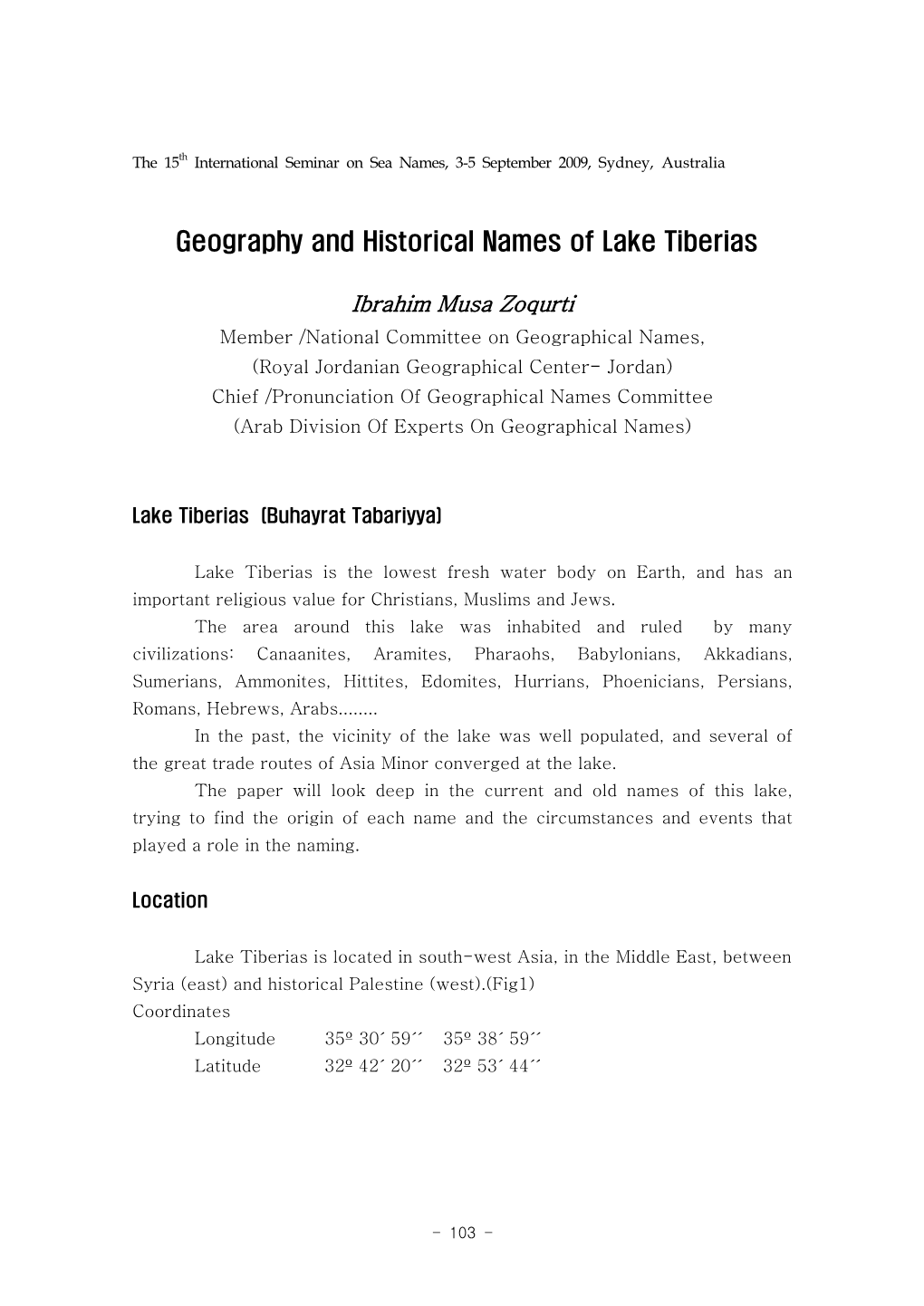 Geography and Historical Names of Lake Tiberias