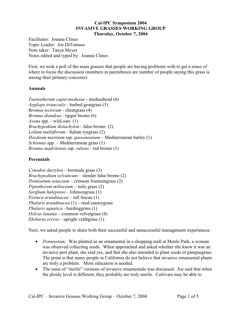 Grasses Working Group