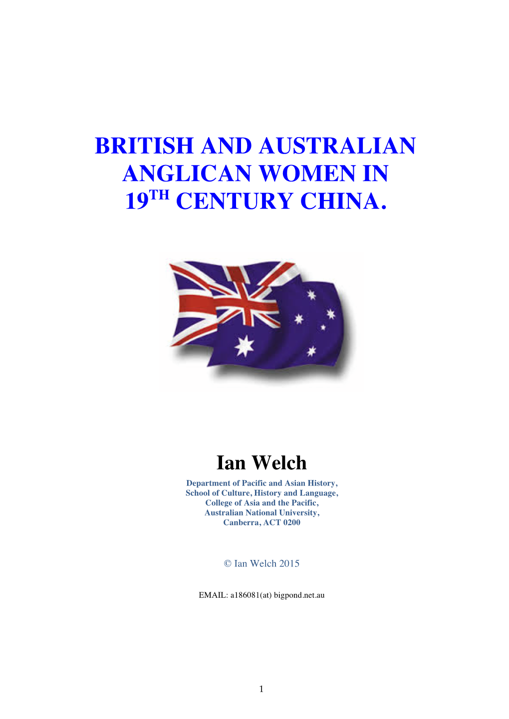 British and Australian Anglican Women in 19Th Century China