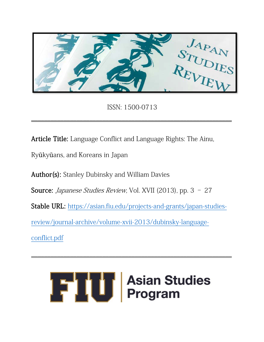 ISSN: 1500-0713 Article Title: Language Conflict and Language