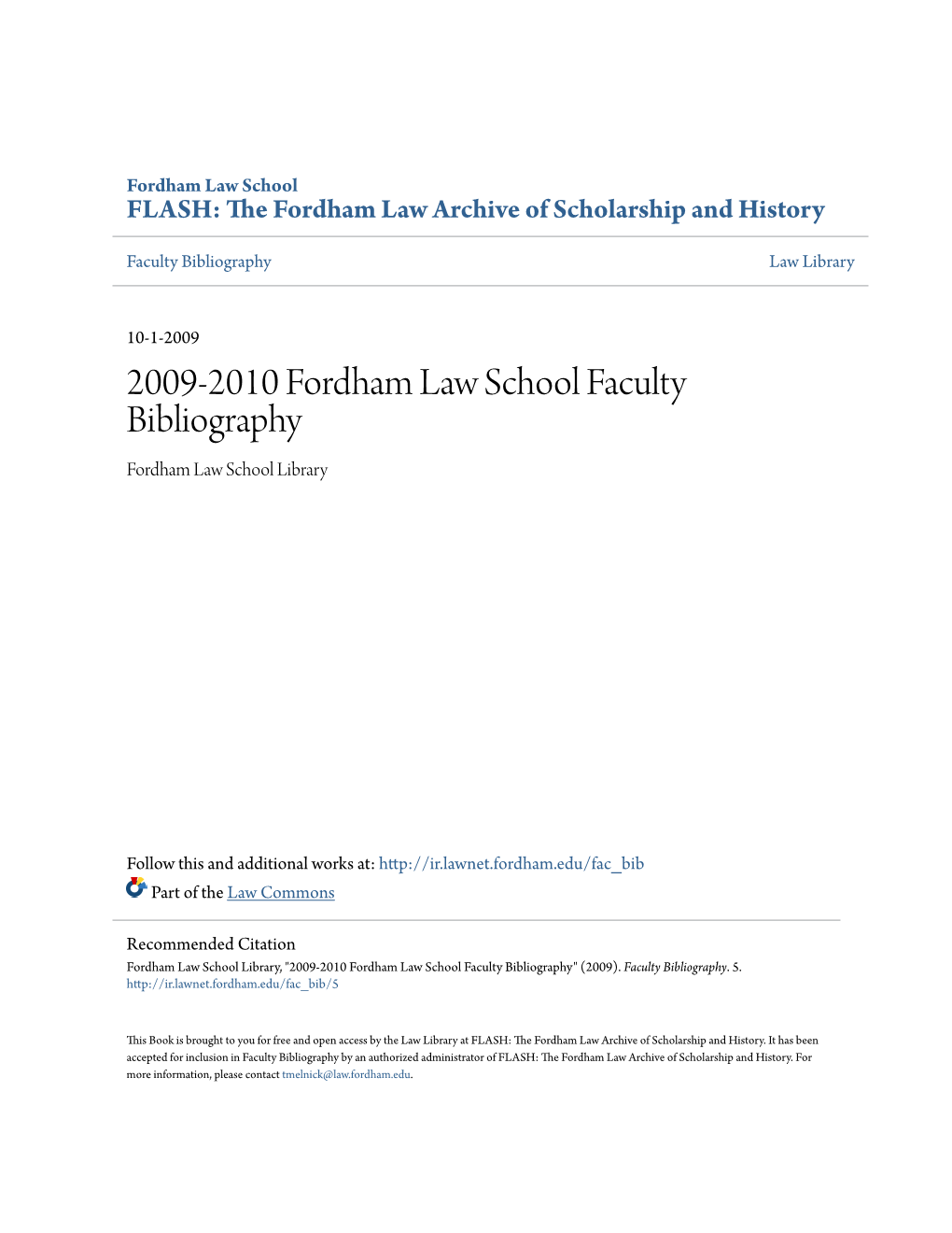 2009-2010 Fordham Law School Faculty Bibliography Fordham Law School Library