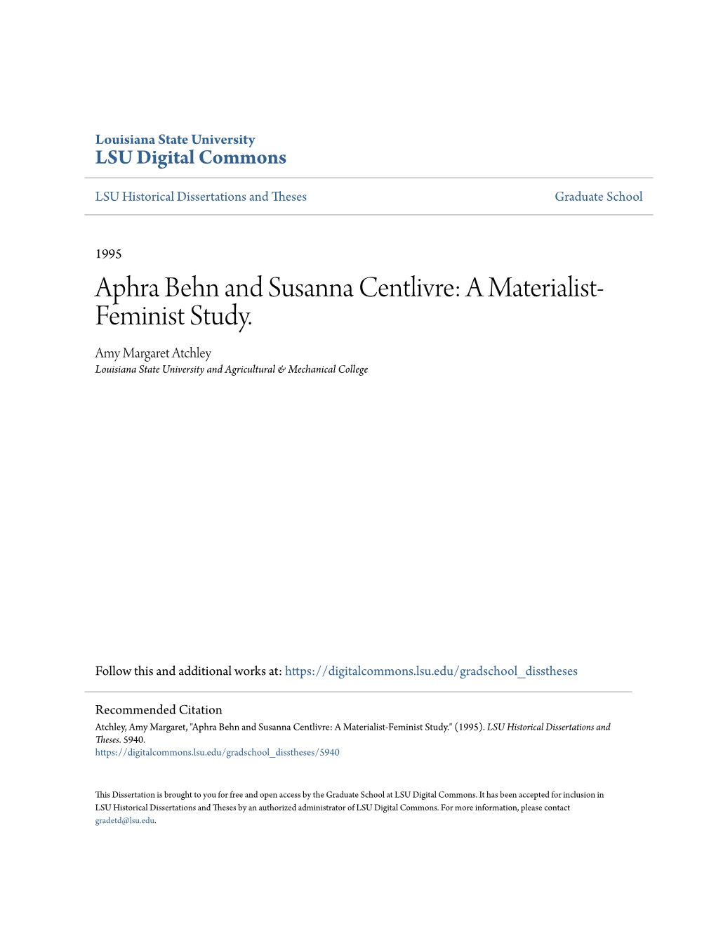 Aphra Behn and Susanna Centlivre: a Materialist- Feminist Study