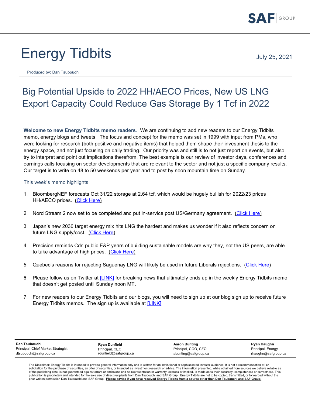 Energy Tidbits July 25, 2021