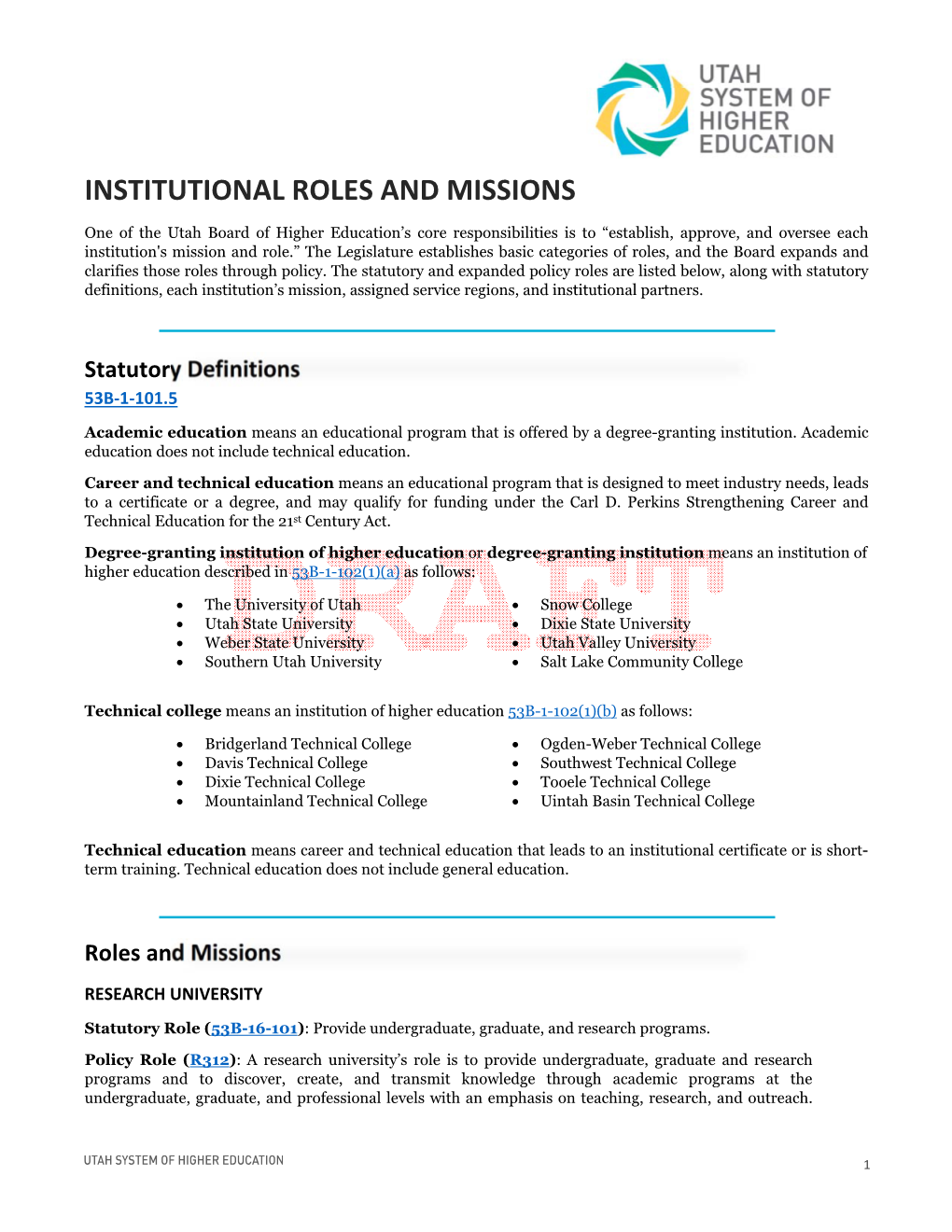 Institutional Roles and Missions