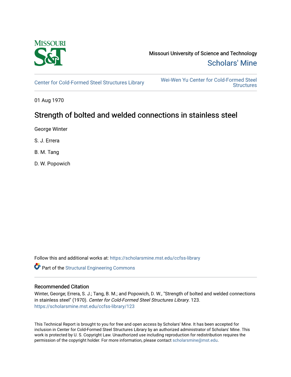 Strength of Bolted and Welded Connections in Stainless Steel