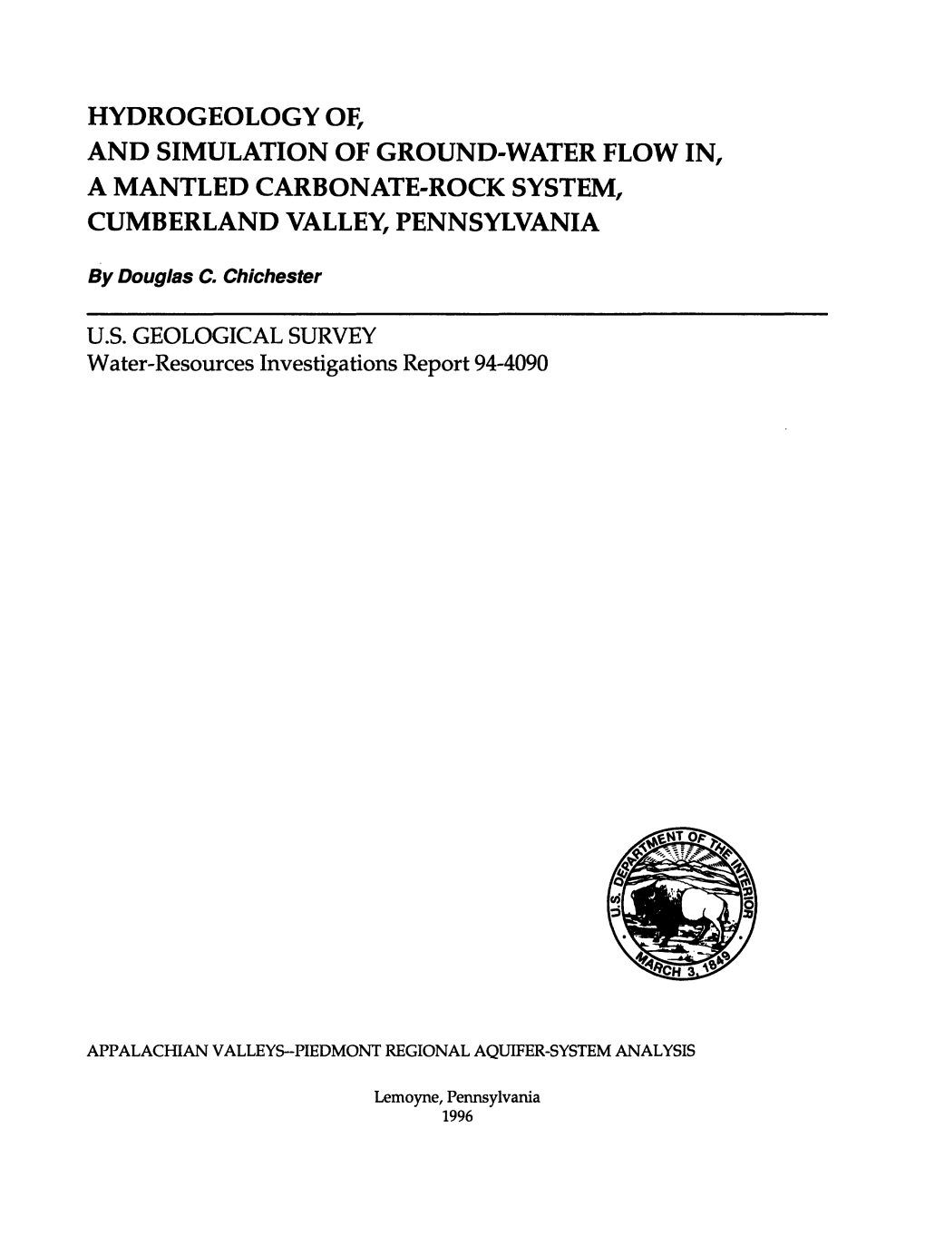 Hydrogeology Of, and Simulation of Ground-Water Flow In, a Mantled Carbonate-Rock System, Cumberland Valley, Pennsylvania