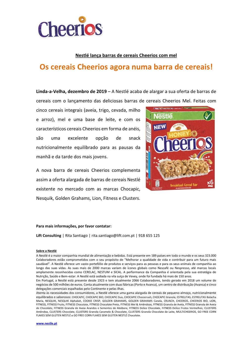 Os Cereais Cheerios Agora Numa Barra De Cereais!