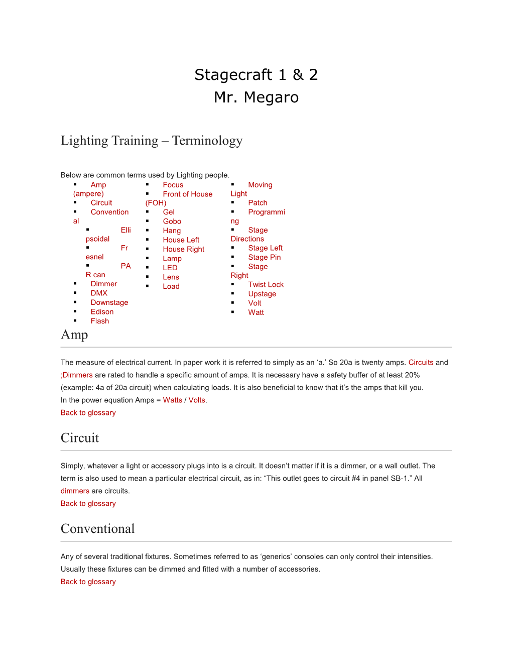 Lighting Training Terminology