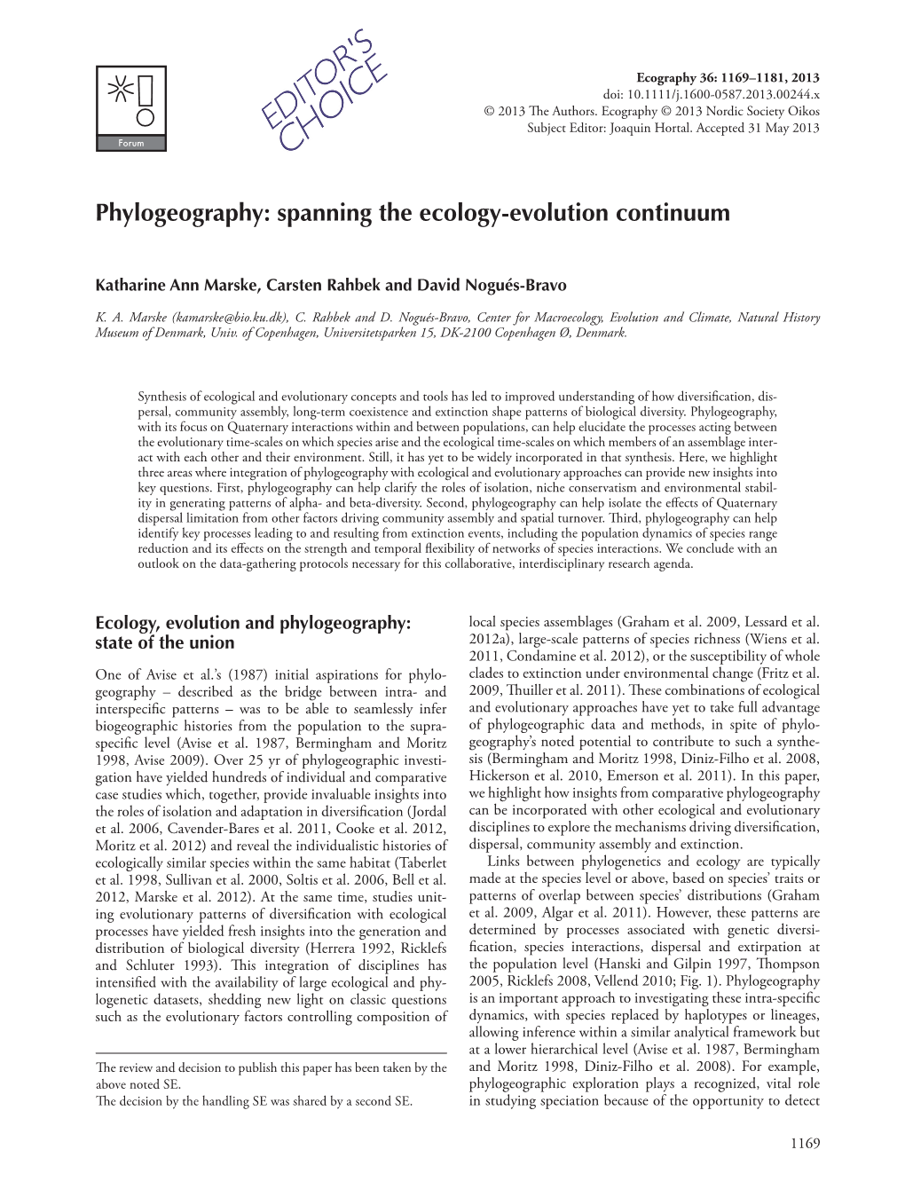 Phylogeography: Spanning the Ecology-Evolution Continuum