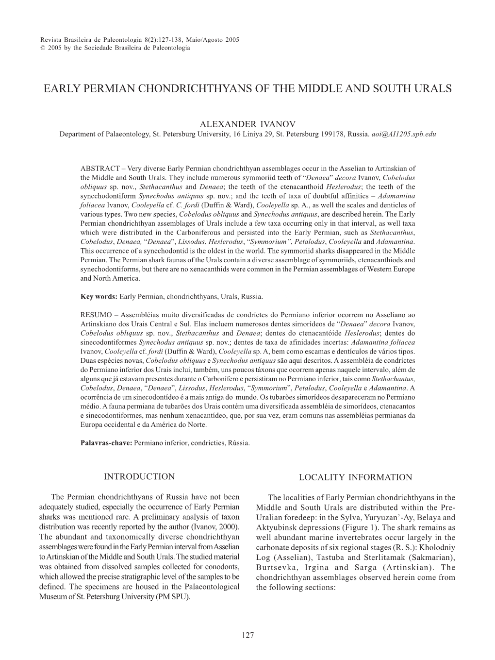 Early Permian Chondrichthyans of the Middle and South Urals