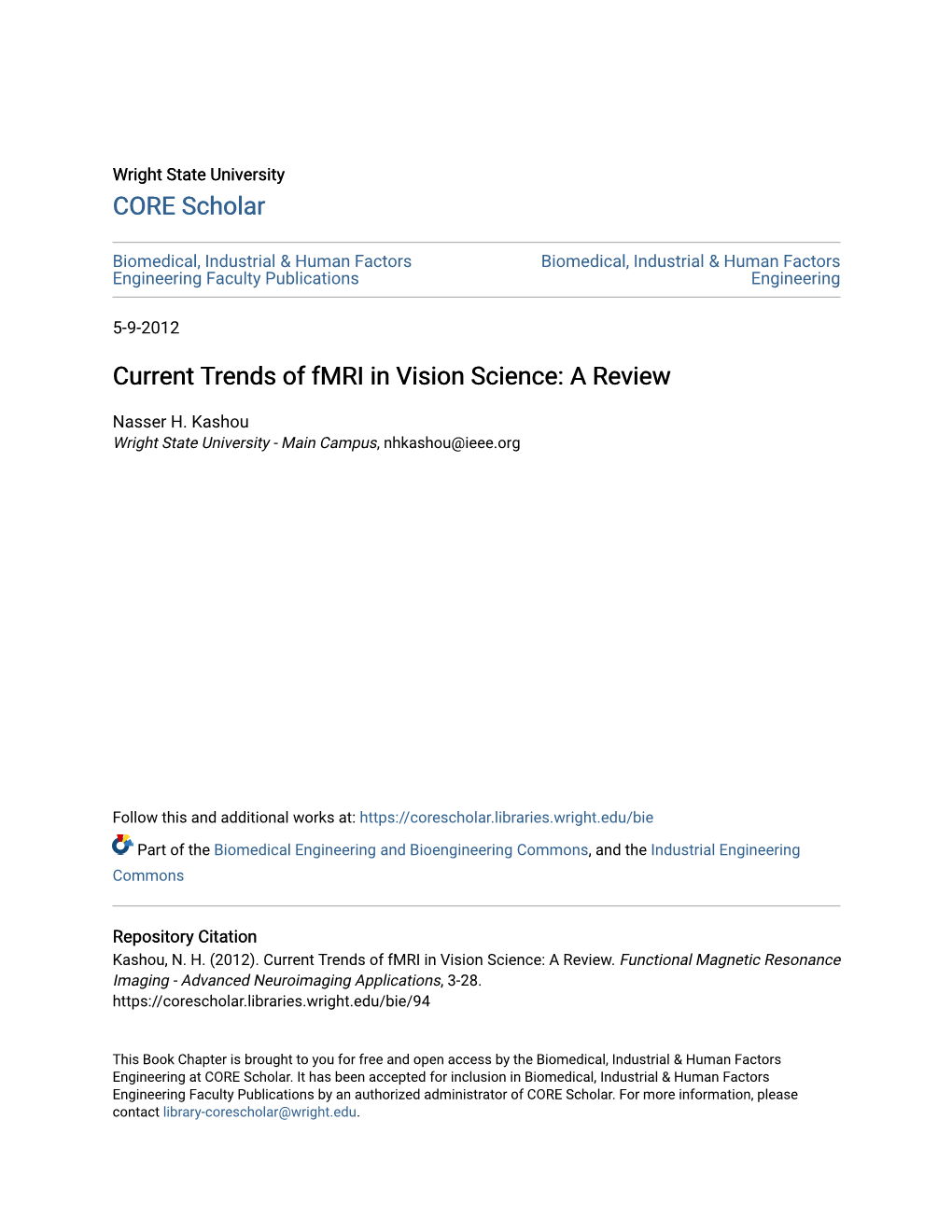 Current Trends of Fmri in Vision Science: a Review