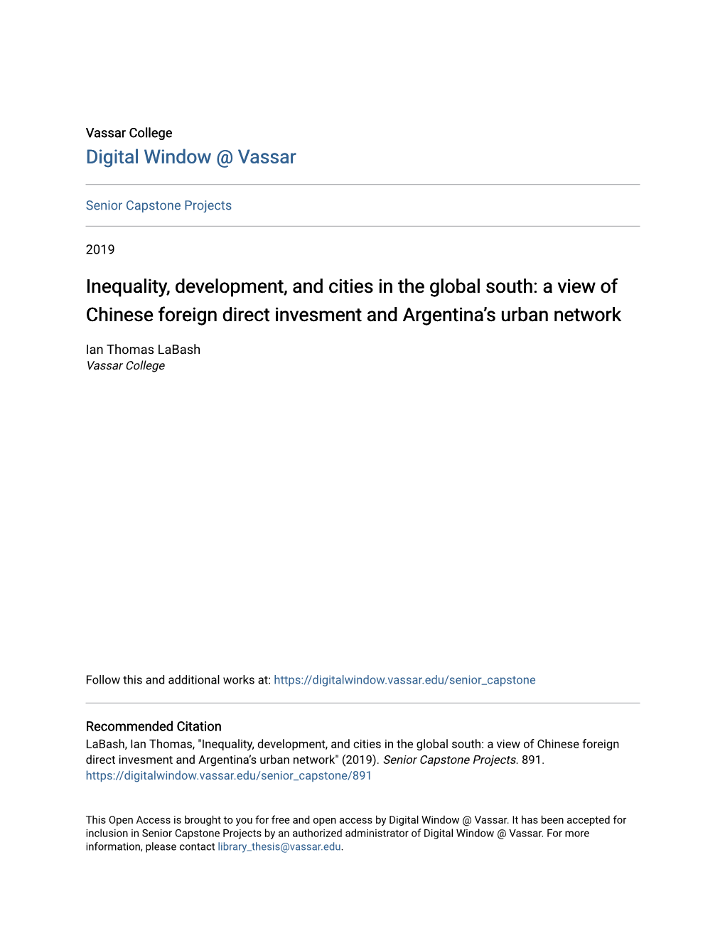 Inequality, Development, and Cities in the Global South: a View of Chinese Foreign Direct Invesment and Argentina’S Urban Network