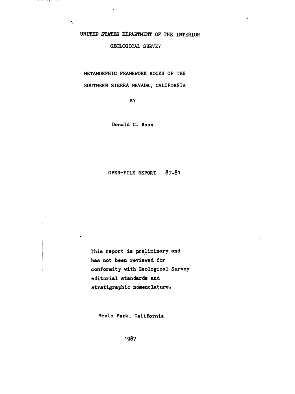 This Report Is Preliminary and Has Not Been Reviewed for Conformity with Geological Survey Editorial Standards and Stratigraphic Nomenclature