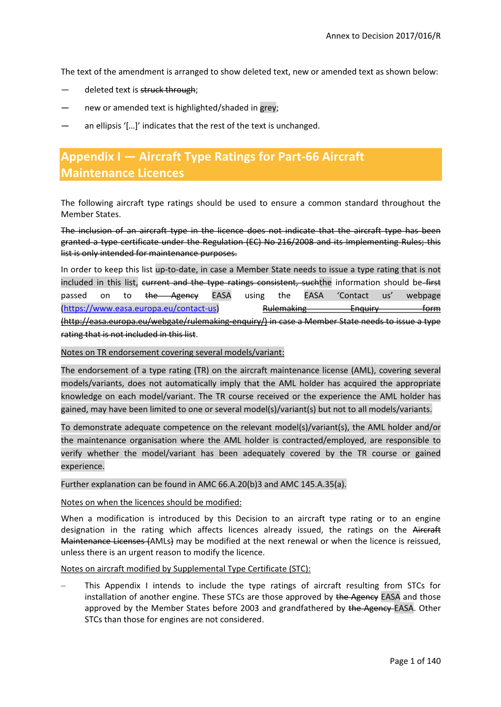 Appendix I to AMC to Part-66 Aircraft Type Ratings for Part-66 Aircraft Maintenance Licences