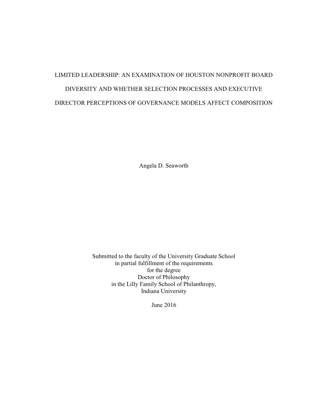 Limited Leadership: an Examination of Houston Nonprofit Board