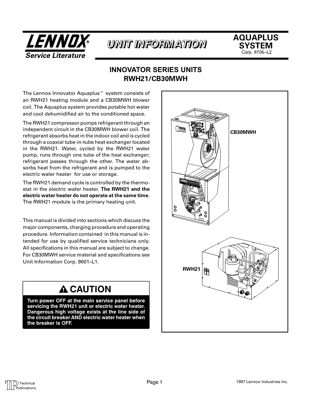 Service Literature INNOVATOR SERIES UNITS RWH21/CB30MWH