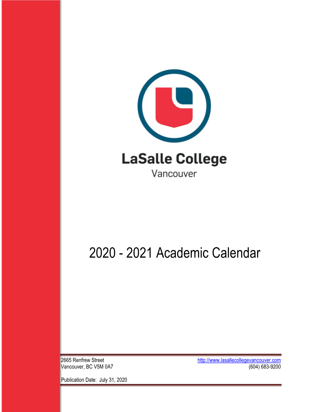 2020 - 2021 Academic Calendar