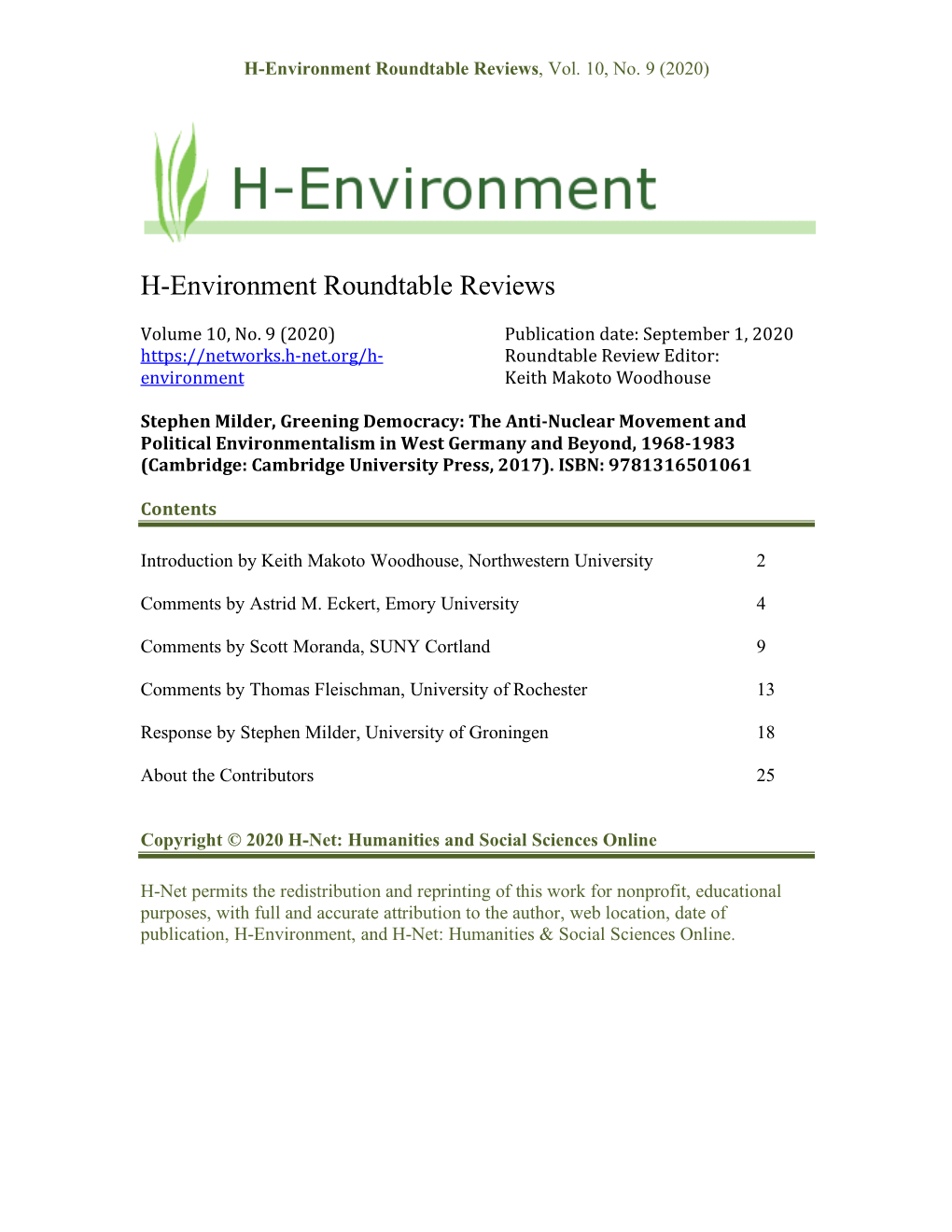 H-Environment Roundtable Reviews, Vol