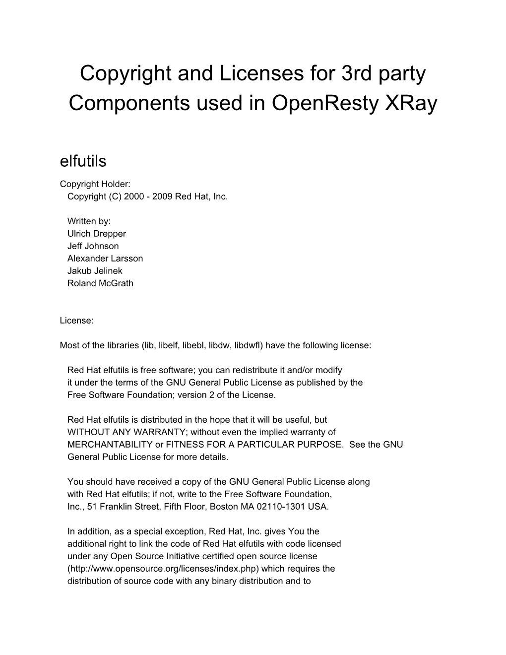 Copyright and Licenses for 3Rd Party Components Used in Openresty Xray