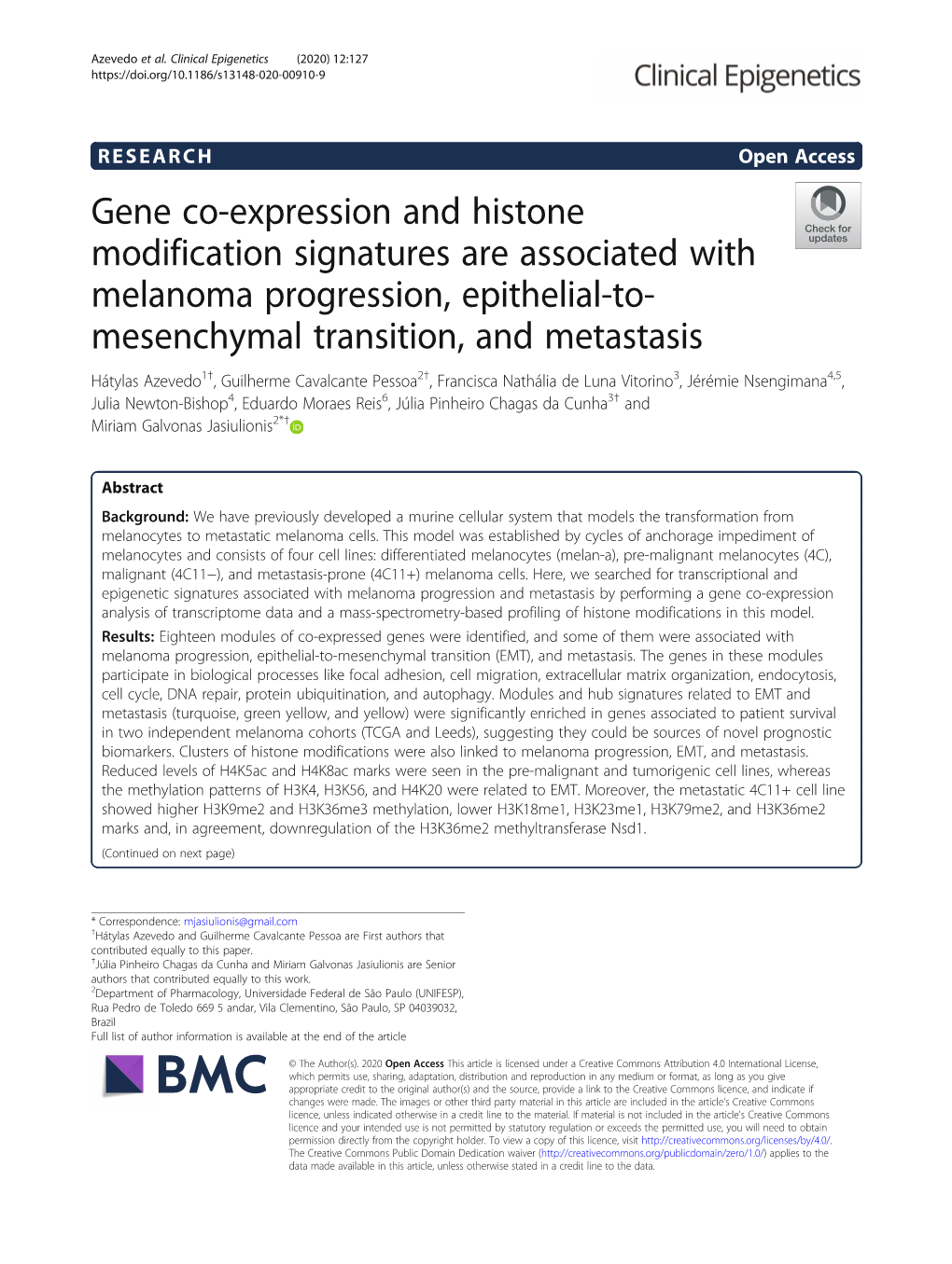 Gene Co-Expression and Histone Modification Signatures Are