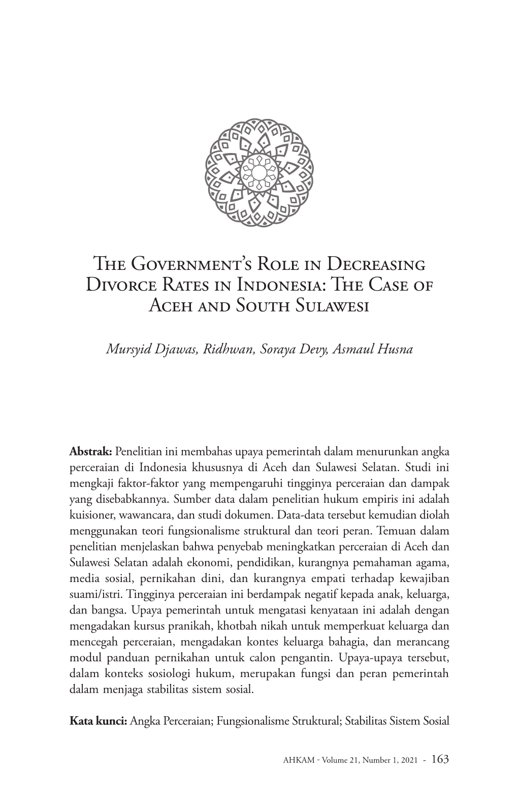 The Government's Role in Decreasing Divorce Rates in Indonesia