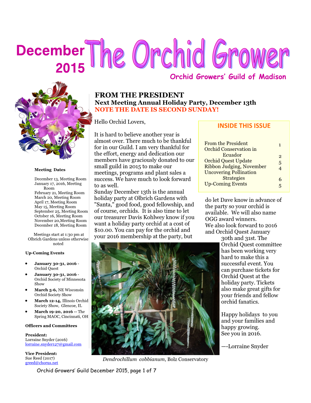 December 2015 Orchid Growers’ Guild of Madison