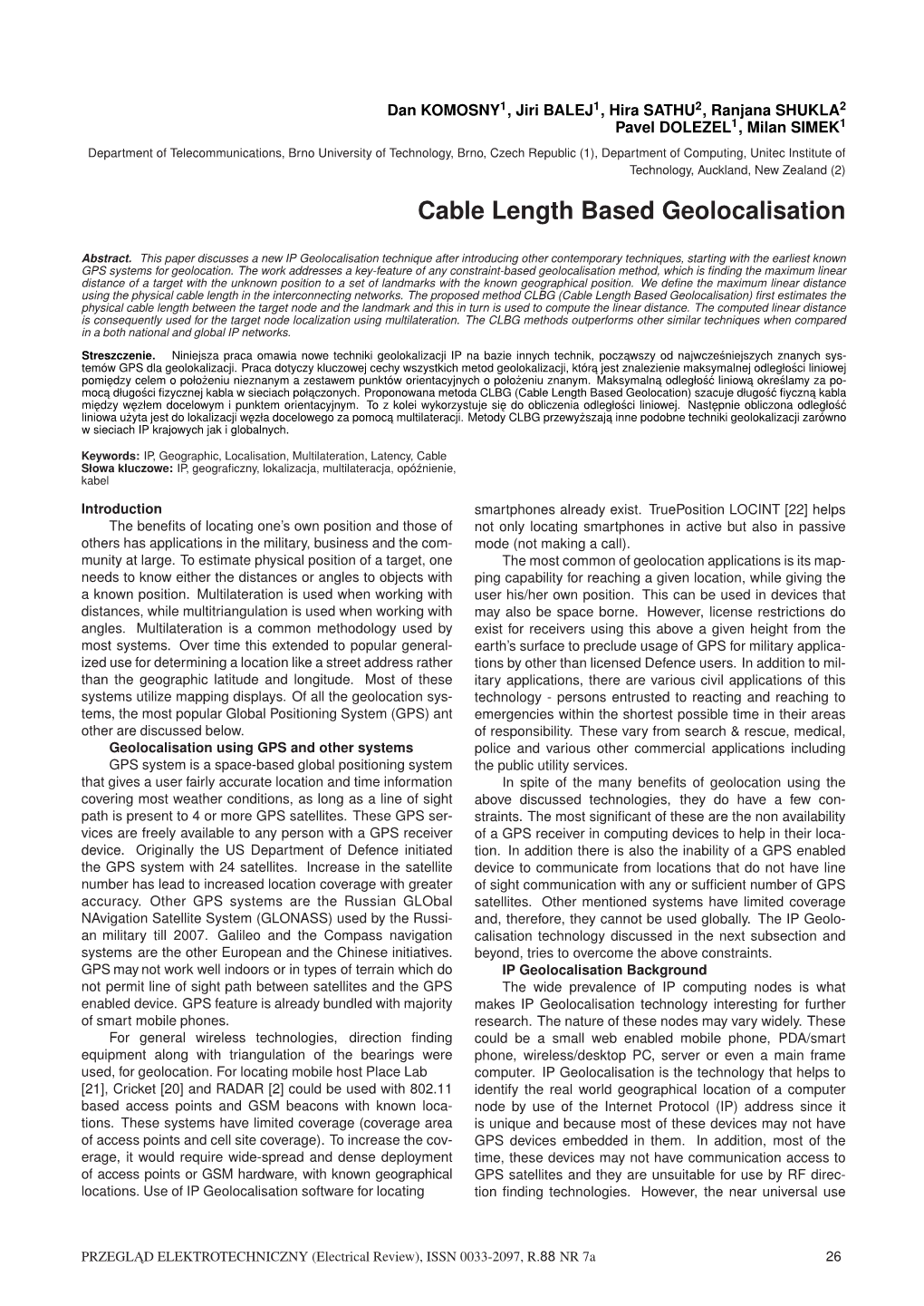 Cable Length Based Geolocalisation
