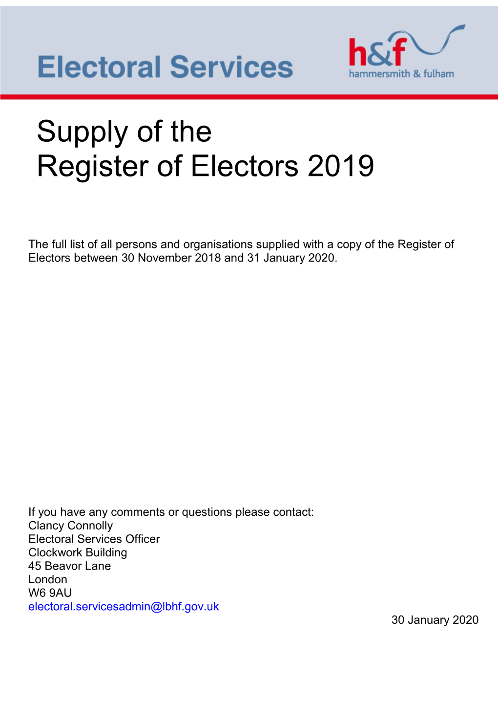 Supply of the Register of Electors 2019 (Pdf 200KB)