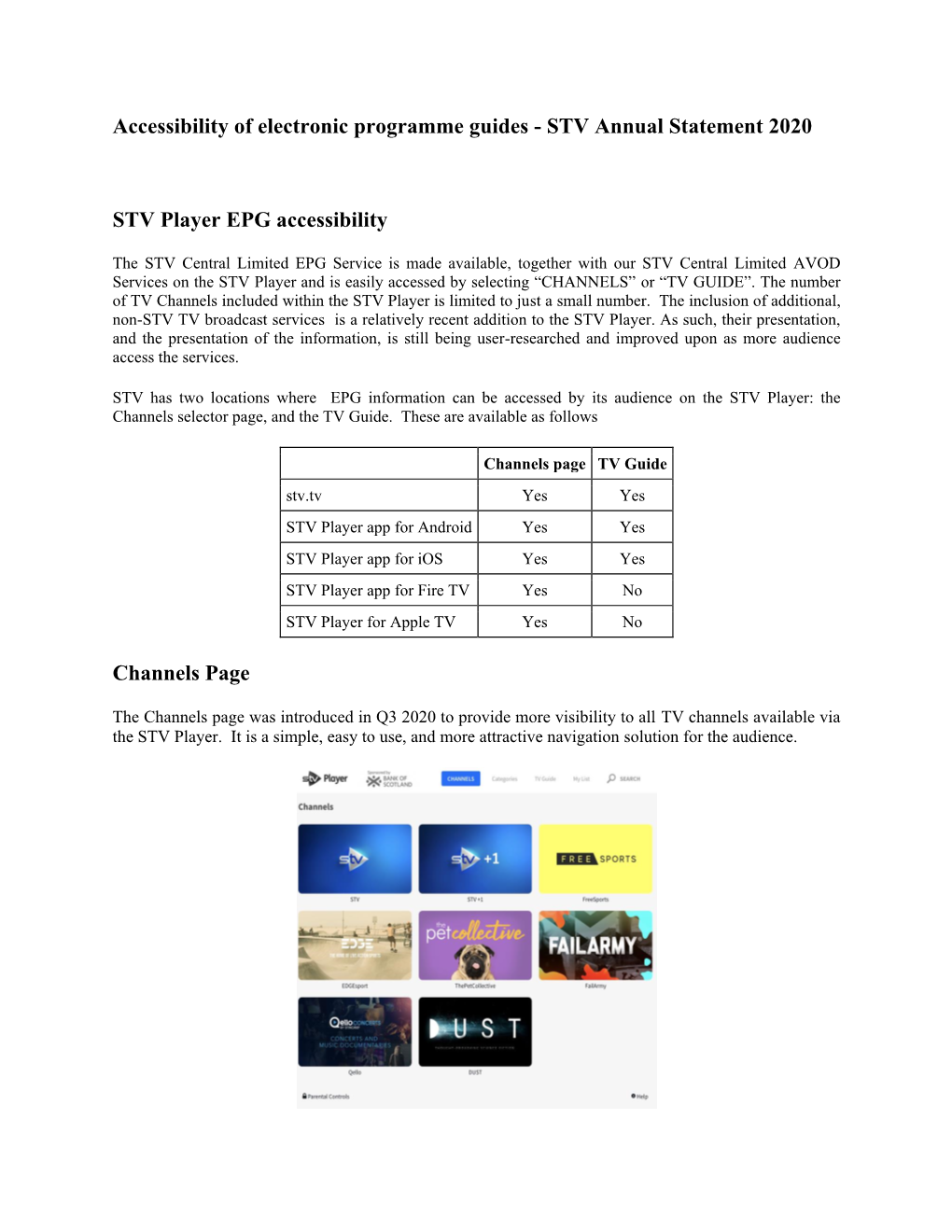 STV Annual Statement 2020 STV Player EPG Accessibility