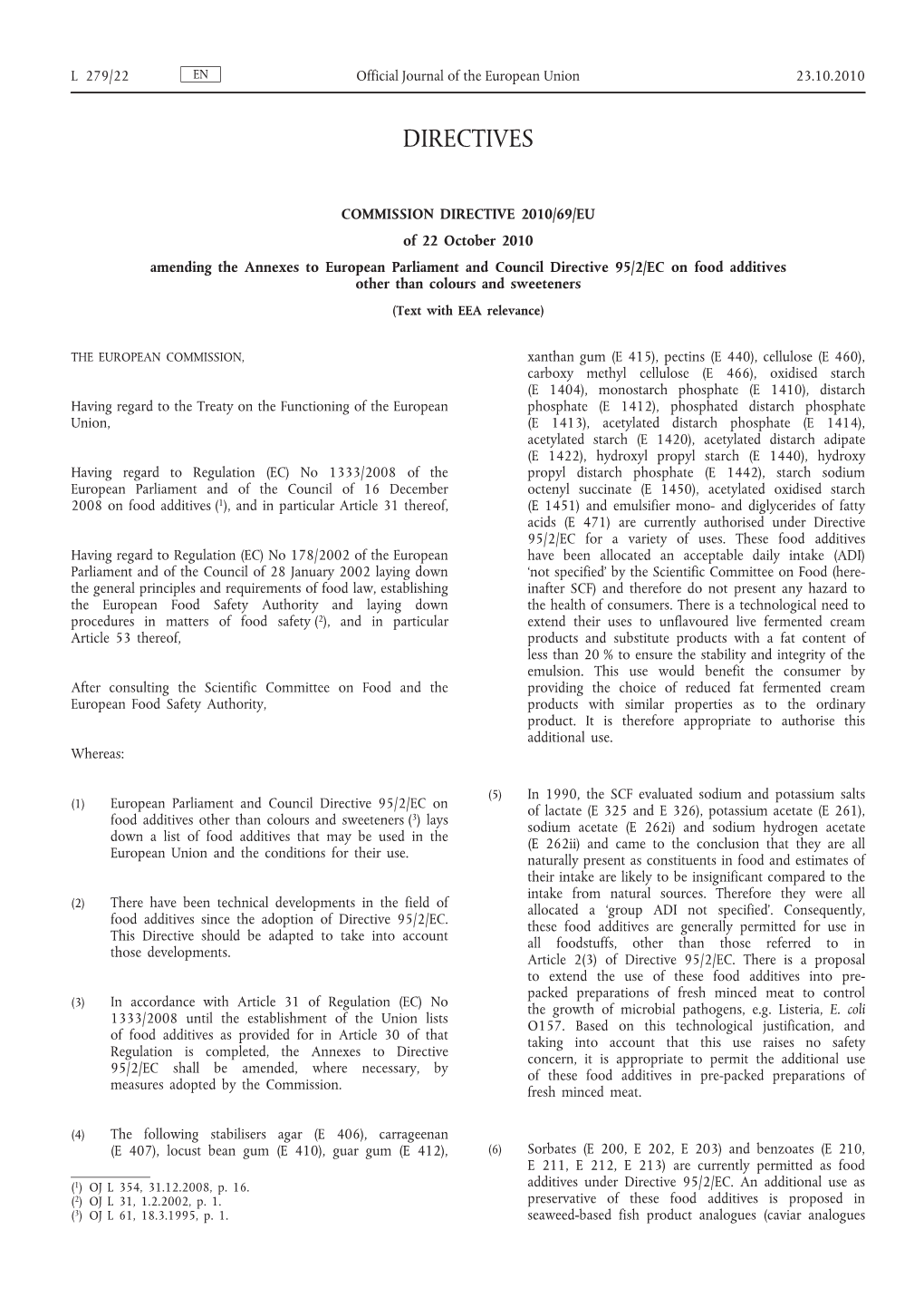 Commission Directive 2010/69/EU of 22 October 2010