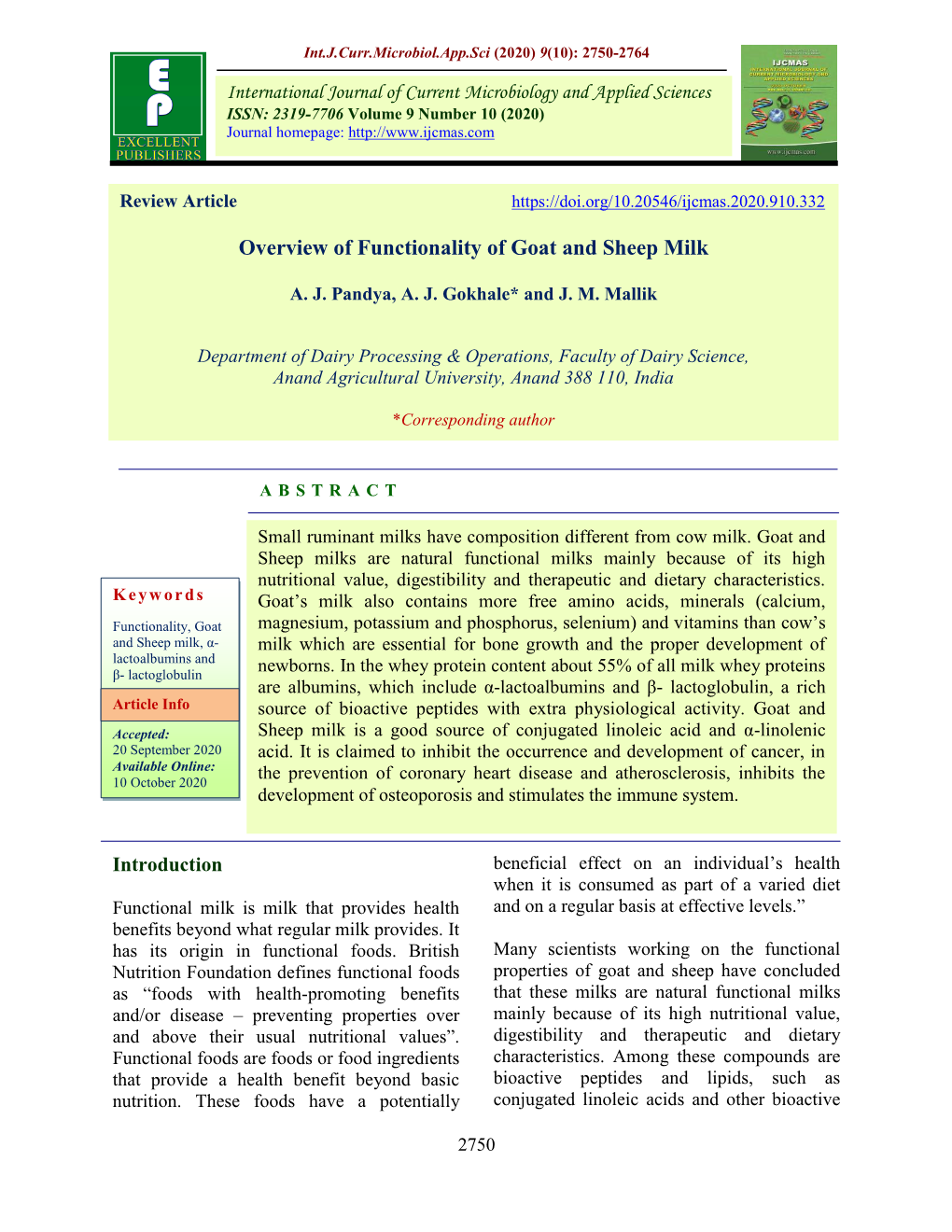 Overview of Functionality of Goat and Sheep Milk