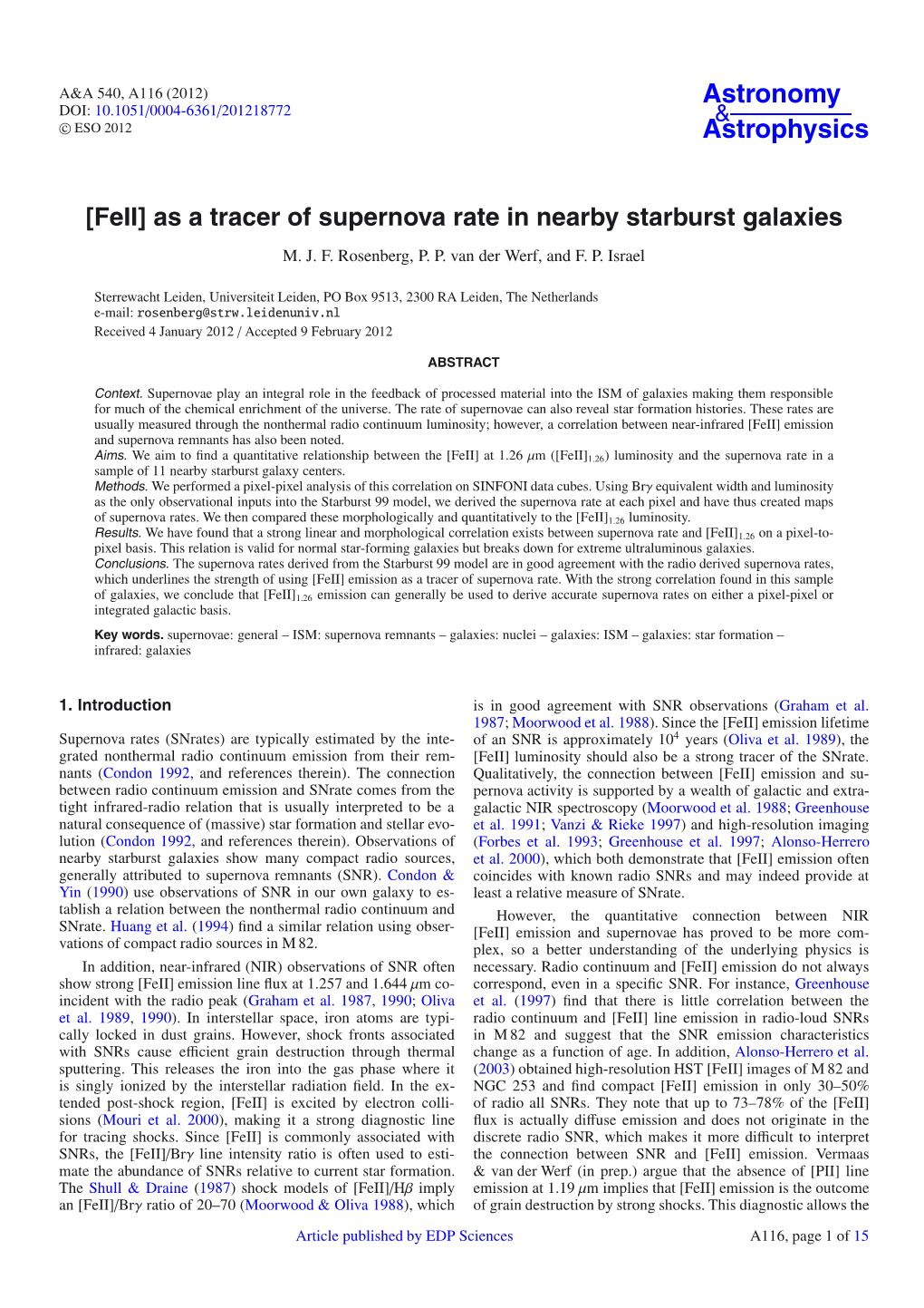 As a Tracer of Supernova Rate in Nearby Starburst Galaxies