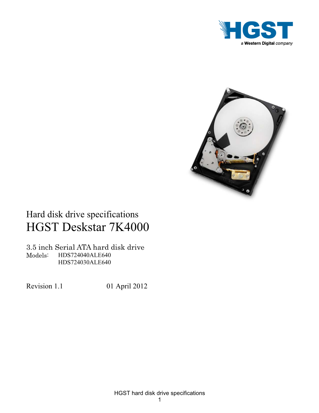 Hard Disk Drive Specifications HGST Deskstar 7K4000
